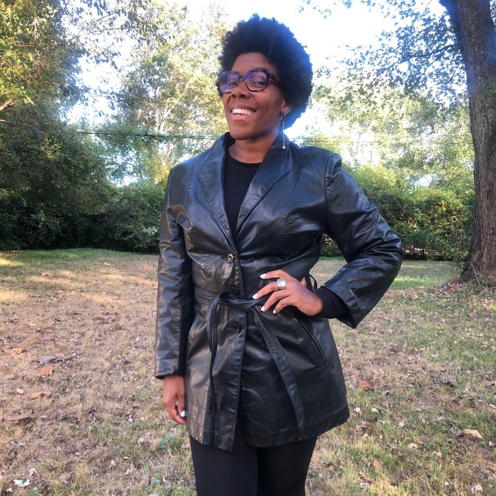 Sears black leather 3/4 length jacket.